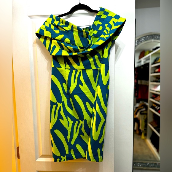 D'IYANU Rashida Women's African Print Stretch Dress (Lime Zebra Abstract) - Picture 1 of 7